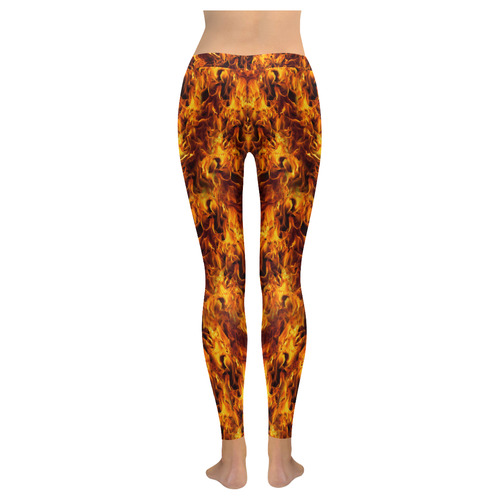 Halloween Flaming Fire Women's Low Rise Leggings (Invisible Stitch) (Model L05)