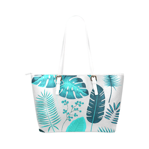 Collection Tropical Leaf Palm Banana Monstera Leather Tote Bag/Small (Model 1651)