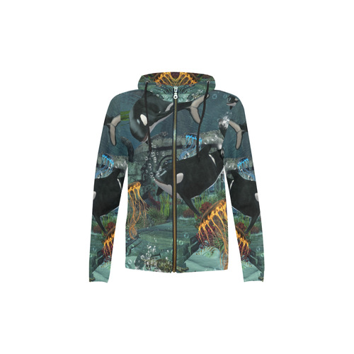 Amazing orcas All Over Print Full Zip Hoodie for Kid (Model H14)