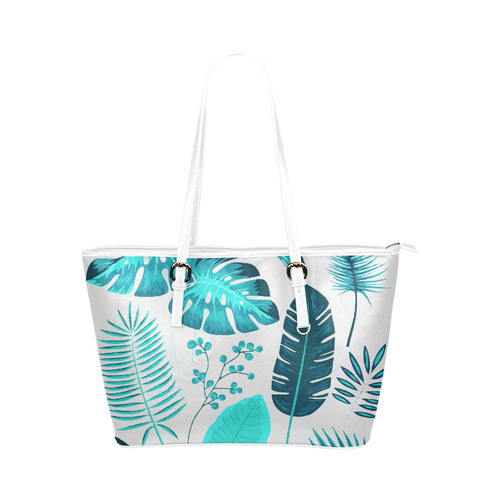 Collection Tropical Leaf Palm Banana Monstera Leather Tote Bag/Small (Model 1651)