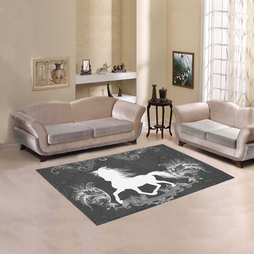 Horse, black and white Area Rug 5'3''x4'