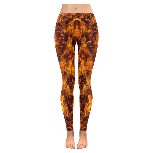 Halloween Flaming Fire Women's Low Rise Leggings (Invisible Stitch) (Model L05)