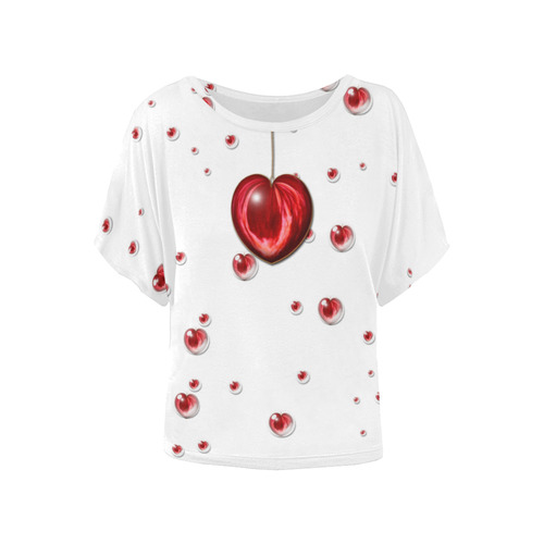 Valentine Heart Women's Batwing-Sleeved Blouse T shirt (Model T44)