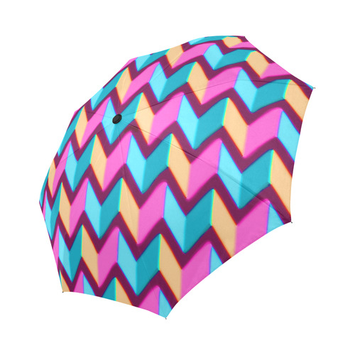Blue Pink Gold Geometric Pattern Auto-Foldable Umbrella (Model U04)