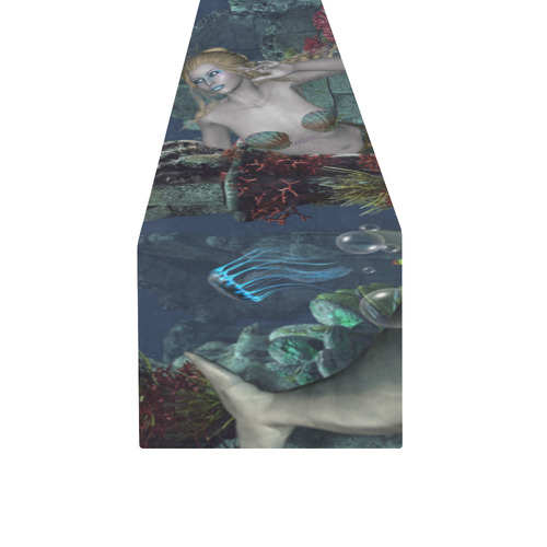 Beautiful mermaid swimming with dolphin Table Runner 14x72 inch