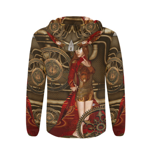 Steampunk, awesome steam lady All Over Print Full Zip Hoodie for Men (Model H14)