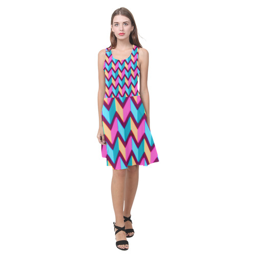 Blue Pink Gold Geometric Pattern Atalanta Casual Sundress(Model D04)