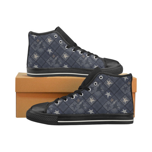 Dark grey blue patchwork Men’s Classic High Top Canvas Shoes (Model 017)