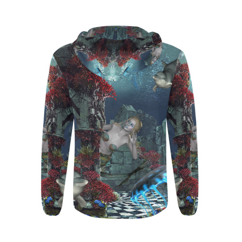 Beautiful mermaid swimming with dolphin All Over Print Full Zip Hoodie for Men (Model H14)