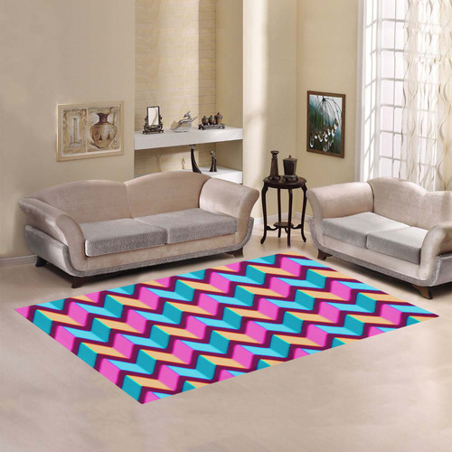 Blue Pink Gold Geometric Pattern Area Rug7'x5'