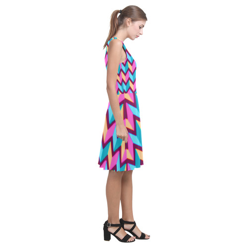 Blue Pink Gold Geometric Pattern Atalanta Casual Sundress(Model D04)