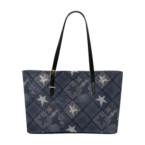 Dark grey blue patchwork Euramerican Tote Bag/Large (Model 1656)