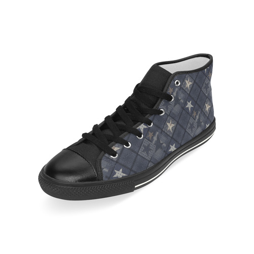 Dark grey blue patchwork Men’s Classic High Top Canvas Shoes (Model 017)