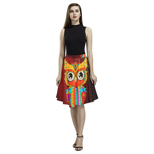 Cute owl, mandala design Melete Pleated Midi Skirt (Model D15)