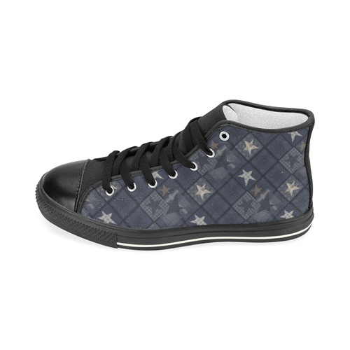 Dark grey blue patchwork Men’s Classic High Top Canvas Shoes (Model 017)