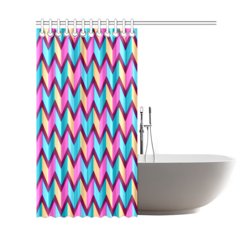 Blue Pink Gold Geometric Pattern Shower Curtain 69"x70"
