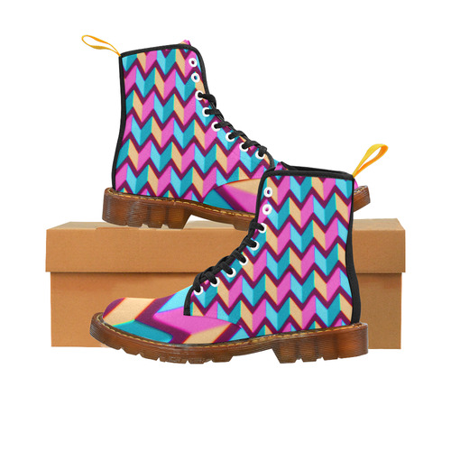 Blue Pink Gold Geometric Pattern Martin Boots For Women Model 1203H