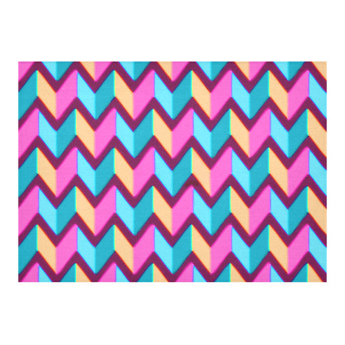 Blue Pink Gold Geometric Pattern Cotton Linen Tablecloth 60"x 84"