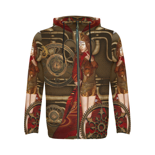 Steampunk, awesome steam lady All Over Print Full Zip Hoodie for Men (Model H14)