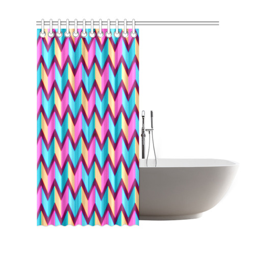 Blue Pink Gold Geometric Pattern Shower Curtain 69"x72"