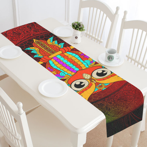 Cute owl, mandala design Table Runner 14x72 inch