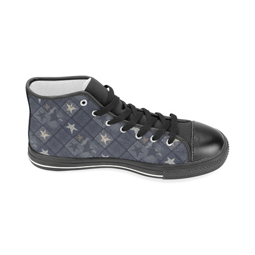 Dark grey blue patchwork Men’s Classic High Top Canvas Shoes (Model 017)