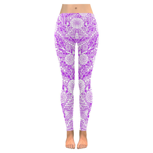 63 Purple Flowers Women's Low Rise Leggings (Invisible Stitch) (Model L05)