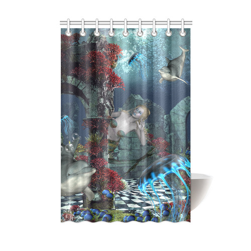 Beautiful mermaid swimming with dolphin Shower Curtain 48"x72"