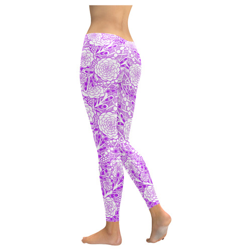 63 Purple Flowers Women's Low Rise Leggings (Invisible Stitch) (Model L05)