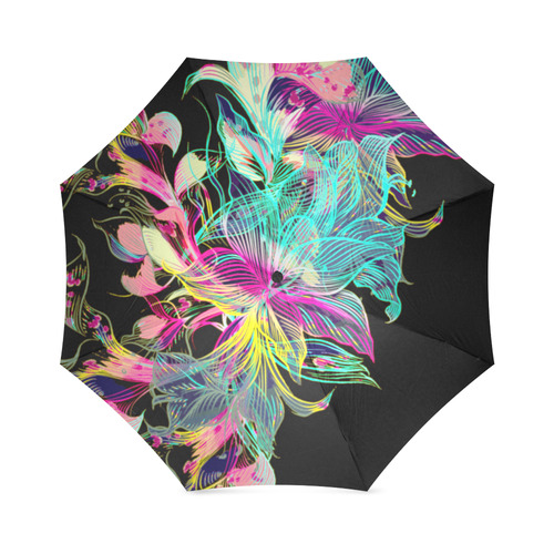Pink Aqua Yellow Modern Floral Foldable Umbrella (Model U01)