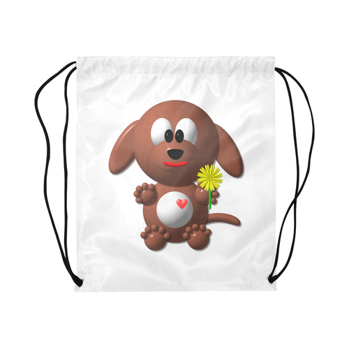 Cute Critters with Heart Dog with Dandelion Large Drawstring Bag Model 1604 (Twin Sides)  16.5"(W) * 19.3"(H)