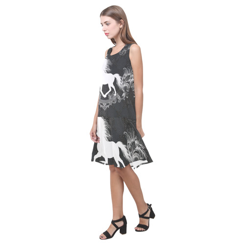 Horse, black and white Sleeveless Splicing Shift Dress(Model D17)