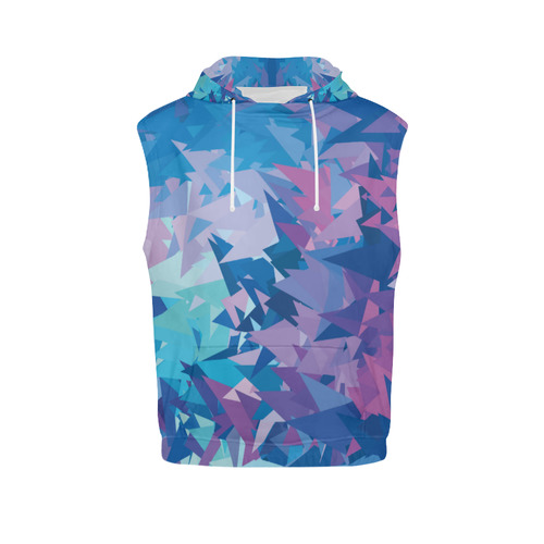 Blue Poly All Over Print Sleeveless Hoodie for Women (Model H15)