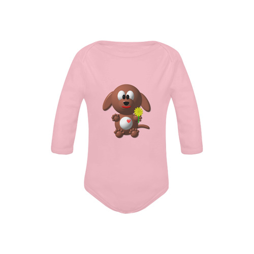 Cute Critters with Heart Dog with Dandelion on Pink Baby Powder Organic Long Sleeve One Piece (Model T27)