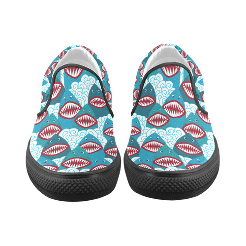 Angry Sharks Slip-on Canvas Shoes for Kid (Model 019)