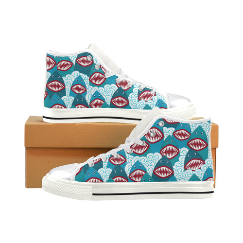 Angry Sharks High Top Canvas Shoes for Kid (Model 017)
