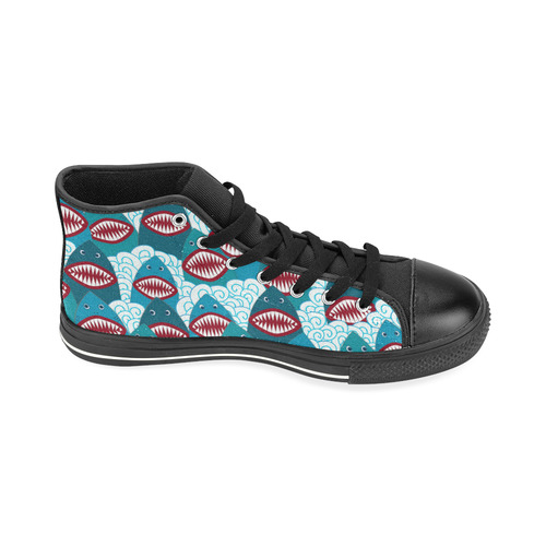 Angry Sharks High Top Canvas Shoes for Kid (Model 017)