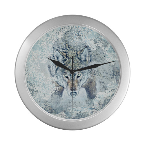 Snow Wolf Silver Color Wall Clock