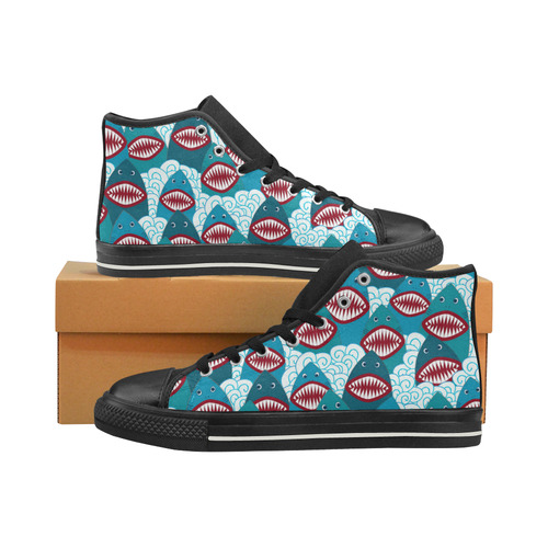 Angry Sharks High Top Canvas Shoes for Kid (Model 017)