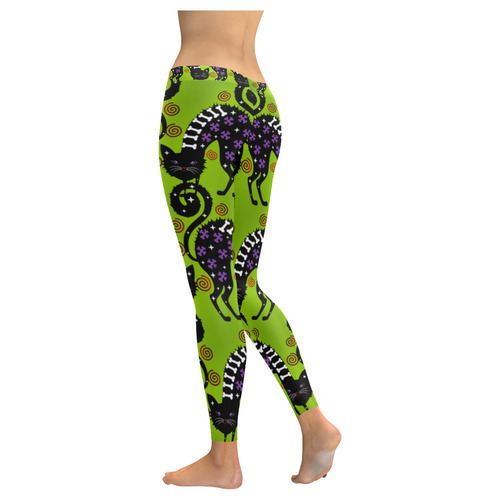 Pussy Halloween in green Women's Low Rise Leggings (Invisible Stitch) (Model L05)