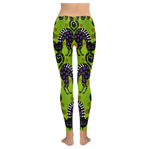 Pussy Halloween in green Women's Low Rise Leggings (Invisible Stitch) (Model L05)