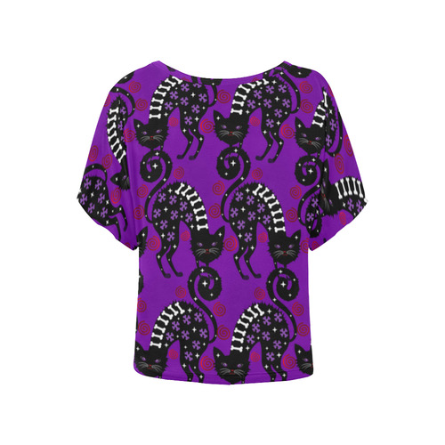 Pussy Halloween in purple Women's Batwing-Sleeved Blouse T shirt (Model T44)