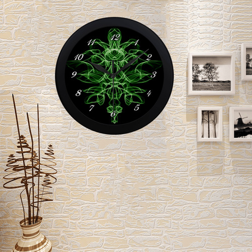 Green Flame Floral Circular Plastic Wall clock