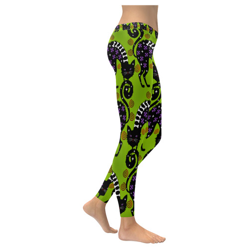 Pussy Halloween in green Women's Low Rise Leggings (Invisible Stitch) (Model L05)