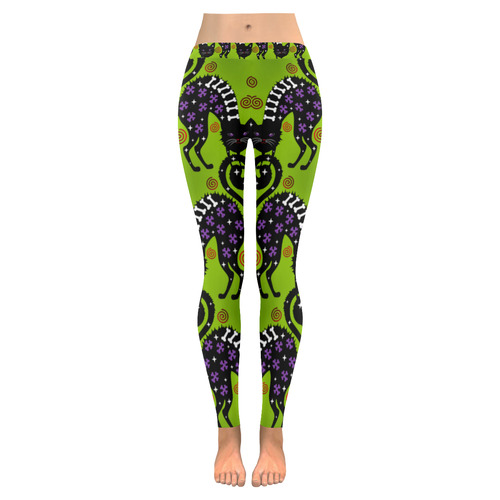Pussy Halloween in green Women's Low Rise Leggings (Invisible Stitch) (Model L05)