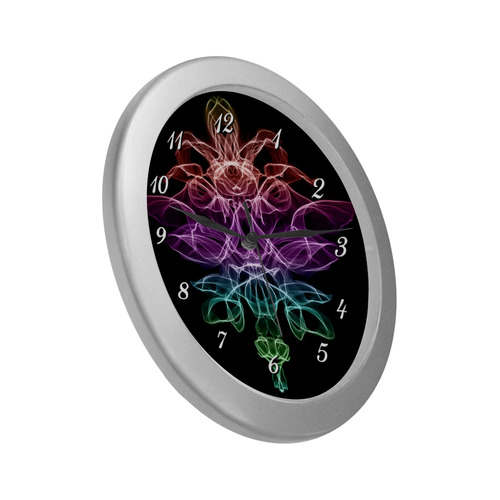 Rainbow Flame Floral Silver Color Wall Clock