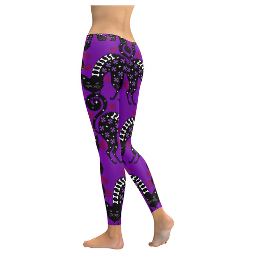 Pussy Halloween in purple Women's Low Rise Leggings (Invisible Stitch) (Model L05)