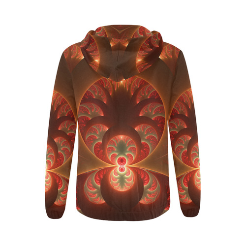 Magical Luminous Red Orange Fractal Art All Over Print Full Zip Hoodie for Women (Model H14)