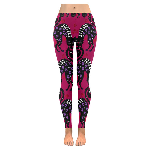 Pussy Halloween in pink Women's Low Rise Leggings (Invisible Stitch) (Model L05)