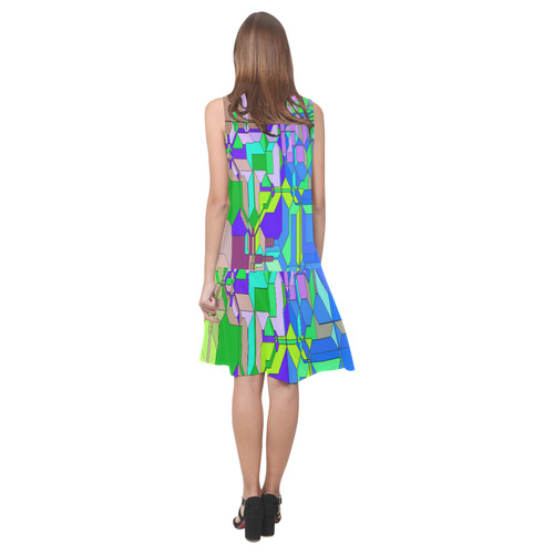 Retro Color Pop Geometric Fun 2 Sleeveless Splicing Shift Dress(Model D17)